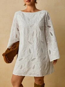 Travachic Plus Size Women's Bohemian Short Dress, Autumn/Winter Fall - White - View 9