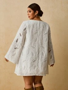 Travachic Plus Size Women's Bohemian Short Dress, Autumn/Winter Fall - White - View 2
