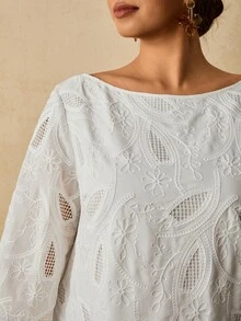 Travachic Plus Size Women's Bohemian Short Dress, Autumn/Winter Fall - White - View 4