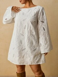 Travachic Plus Size Women's Bohemian Short Dress, Autumn/Winter Fall - White - View 3