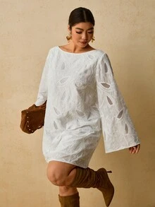 Travachic Plus Size Women's Bohemian Short Dress, Autumn/Winter Fall - White - View 10