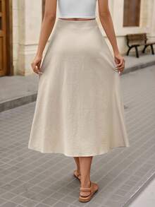 Brillora Button Front Flare Skirt - Khaki - View 2