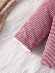 SHEIN Baby Girl Flap Detail Thermal Lined Corduroy Jacket Winter - Dusty Pink - View 7
