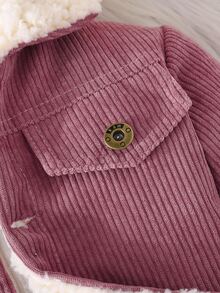 SHEIN Baby Girl Flap Detail Thermal Lined Corduroy Jacket Winter - Dusty Pink - View 5