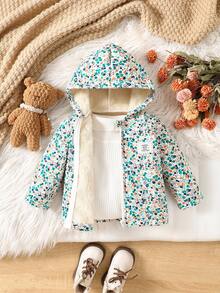 SHEIN 复古碎花连帽冬季女婴夹克，保暖内衬，休闲风格 - 彩色 - 查看 2