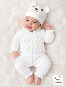 SHEIN Baby Girl Ruffle Trim Flare Sleeve Bow Front Jumpsuit - White - View 1