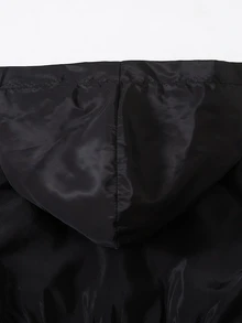 SHEIN Young Girls Cinched‑Waist Hooded Windbreaker Jacket, Fall Winter Cold‑Resistant Zip‑Up Outerwear, Sister Matching Back‑To‑School Casual Young Girls Coat - Black - View 5