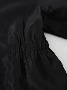 SHEIN Young Girls Cinched‑Waist Hooded Windbreaker Jacket, Fall Winter Cold‑Resistant Zip‑Up Outerwear, Sister Matching Back‑To‑School Casual Young Girls Coat - Black - View 6