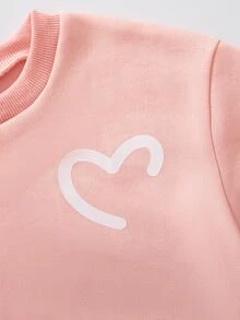 SHEIN 2件組青少年女孩愛心印花運動衫與慢跑褲套裝，休閒圓領長袖運動服，秋季休閒校園穿搭 - 彩色 - 查看 6