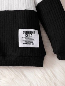 SHEIN YOUNG BOYS 2pcs/Set Casual Colorblock Ribbed Knit Long Sleeve Mock Neck Top & Pants Casual Sweatpants Outfit Fall Winter - Multicolor - View 6