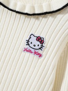HELLO KITTY AND FRIENDS | SHEIN GraphicGems 女童針織毛衣翻領刺繡純色可愛公主風甜美優雅休閒簡約母女套裝嬰兒白色秋季 - 杏色 - 查看 5