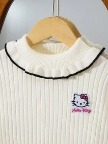 HELLO KITTY AND FRIENDS | SHEIN GraphicGems 女童針織毛衣翻領刺繡純色可愛公主風甜美優雅休閒簡約母女套裝嬰兒白色秋季 - 杏色 - 查看 10