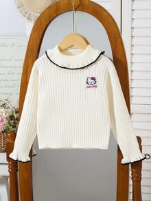 HELLO KITTY AND FRIENDS | SHEIN GraphicGems 女童針織毛衣翻領刺繡純色可愛公主風甜美優雅休閒簡約母女套裝嬰兒白色秋季 - 杏色 - 查看 4