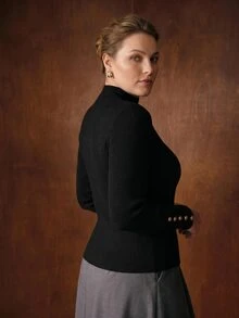 MOTF PREMIUM PLUS SIZE BUTTON DECOR RIBBED KNIT SWEATER WINTER - Black - View 7