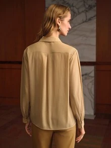 MOTF PREMIUM BLUS ROMANTIS VINTAGE SERBAGUNA WARNA POLOS DENGAN DASI DI LEHER - Aprikot - View 4