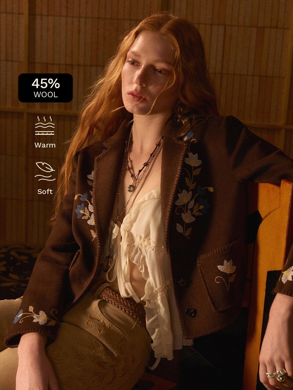 MOTF STUDIO WOOL LAPEL EMBROIDERED DECOR SINGLE-SIDED OVERCOAT