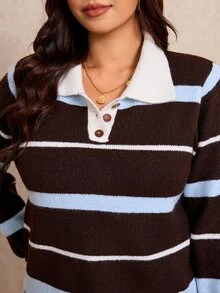 Elaquor Top de punto a rayas con bloques de color talla grande - Multicolor - Ver 6