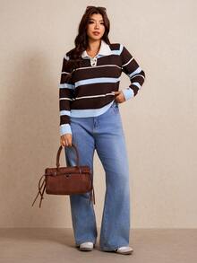 Elaquor Top de punto a rayas con bloques de color talla grande - Multicolor - Ver 8