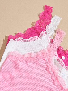 Snug Zone 3 Sets Women Lace Trim Backless Top And Drawstring Straight Leg Casual Pants Pajama Set - Multicolor - View 5