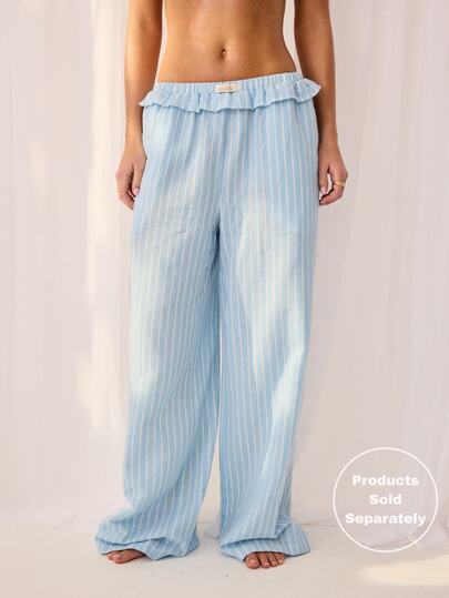Aralina Sleepwear Women Brushed Back Yarn Dyed Stripe Fabric Frill Waist Sleep Pant