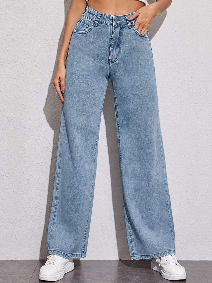 EMERY ROSE Straight-leg Jeans - Light Wash - View 1
