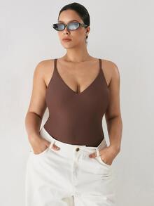 YARNWELL 1 Stück einfarbiger Badeanzug Große Größen für Damen, geeignet für Strandurlaub, Poolparty und Strandparty - Braun - Übersicht 5