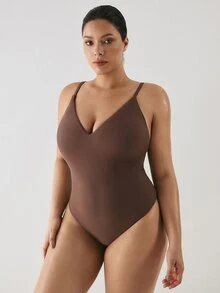 YARNWELL 1 Stück einfarbiger Badeanzug Große Größen für Damen, geeignet für Strandurlaub, Poolparty und Strandparty - Braun - Übersicht 7