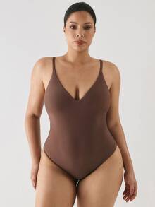 YARNWELL 1 Stück einfarbiger Badeanzug Große Größen für Damen, geeignet für Strandurlaub, Poolparty und Strandparty - Braun - Übersicht 2