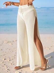 Swim Vcay Women's Solid Vacation Tie-Waist Side Slit Cover Up Pants For Summer - Apricot - View 4