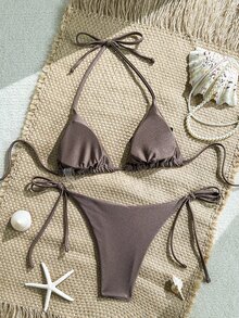 Swim Vcay Women's New Starfish & Shell Rhinestone Decor Top And Side Tie Swim Shorts High-End 2 Pieces Bikini Set - Brown - View 6