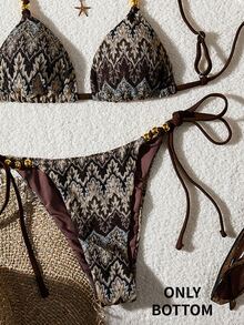 Swim Basics Women's Summer Beach Vacation Printed Contrast Color Side Tie Bikini Bottom - Multicolor - View 5