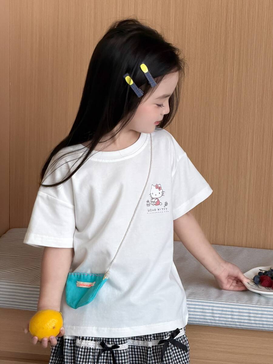 Dazy Kids HELLO KITTY | DAZY 女童標語卡通印花短袖休閒T恤 秋季 - 白色 - 查看 1