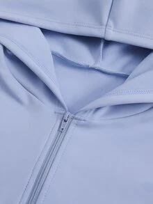 SHEIN With My Calm Women's Solid Color Long Sleeve Zip-Up Hooded Sports T-Shirt - Blue - View 5
