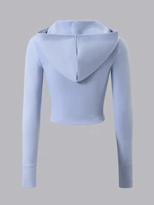 SHEIN With My Calm Women's Solid Color Long Sleeve Zip-Up Hooded Sports T-Shirt - Blue - View 7