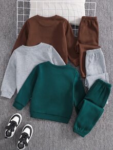 SHEIN 6pcs/Set Young Boy Kids Casual Cute Letter Pattern Crew Neck Sweatshirt And Fit Autumn Pants,Back-To-School Winter School 2-Piece Outfit Multi-Pack - Multicolor - View 2