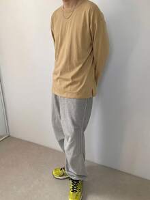 DAZY 男士純色落肩短袖T恤 秋季款 - 卡其色 - 查看 5