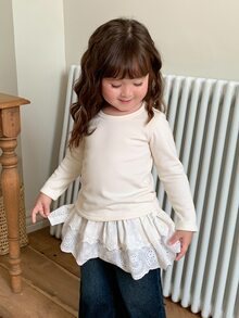 DAZY Baby Girls Round Neck Long Sleeve Korean Style Top Fall - White - View 1