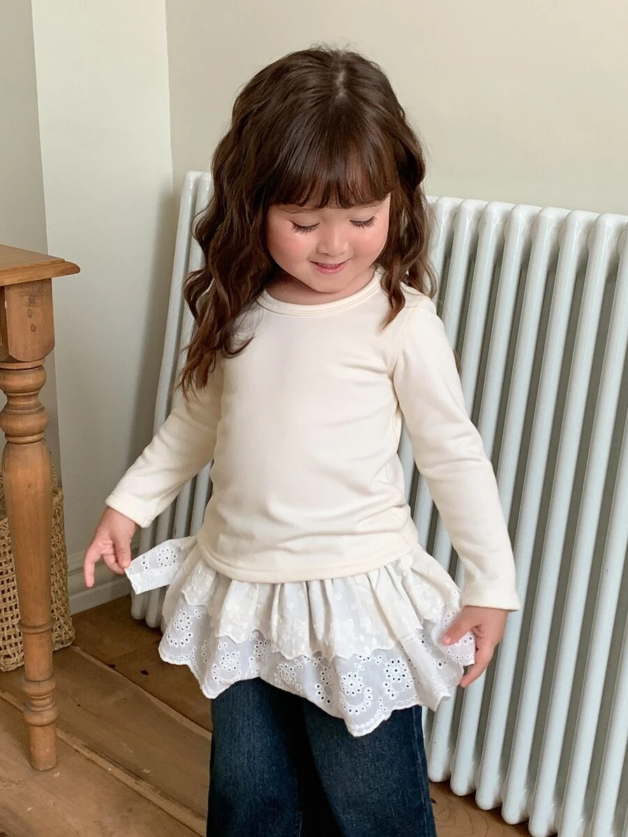 DAZY Baby Girls Round Neck Long Sleeve Korean Style Top Fall - White - View 1