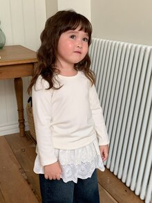 DAZY Baby Girls Round Neck Long Sleeve Korean Style Top Fall - White - View 6