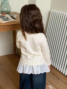 DAZY Baby Girls Round Neck Long Sleeve Korean Style Top Fall - White - View 8