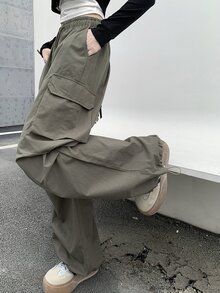 DAZY Women's Drawstring Waist Cargo Pants,Fall Clothes Cute Tops - Green - View 3