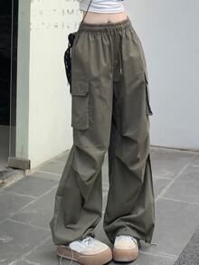 DAZY Women's Drawstring Waist Cargo Pants,Fall Clothes Cute Tops - Green - View 6