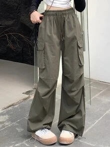 DAZY Women's Drawstring Waist Cargo Pants,Fall Clothes Cute Tops - Green - View 8