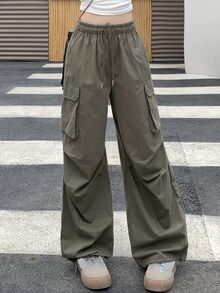 DAZY Women's Drawstring Waist Cargo Pants,Fall Clothes Cute Tops - Green - View 5