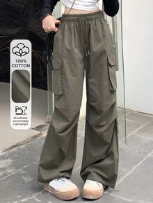 DAZY Women's Drawstring Waist Cargo Pants,Fall Clothes Cute Tops - Green - View 9
