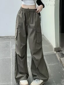 DAZY Women's Drawstring Waist Cargo Pants,Fall Clothes Cute Tops - Green - View 2