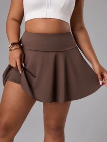 SHEIN Unity Women's Plus Size Solid Color Pocket Daily Fitness Athletic Midsize Sports Skort Golf Brown Summer - Khaki - View 5