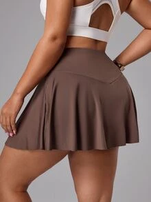 SHEIN Unity Women's Plus Size Solid Color Pocket Daily Fitness Athletic Midsize Sports Skort Golf Brown Summer - Khaki - View 3