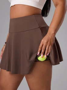 SHEIN Unity Women's Plus Size Solid Color Pocket Daily Fitness Athletic Midsize Sports Skort Golf Brown Summer - Khaki - View 8