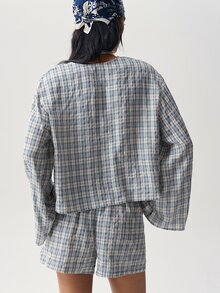 Bohemela Women's Vacation Casual Plaid Top And Shorts 2 Pieces Set - Multicolor - View 7